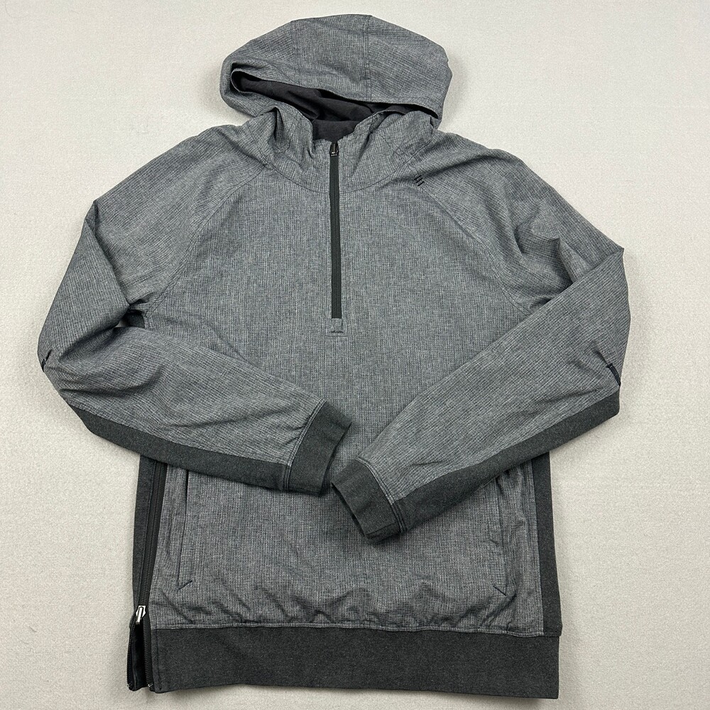 Lululemon Jacket Men Medium Gray Performance Reversible Half Zip Pullover Hood M